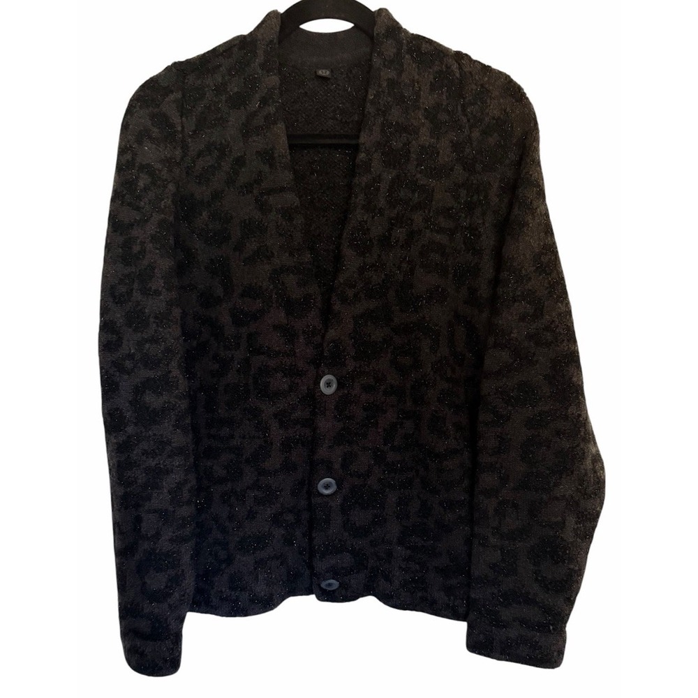 Lululemon Wool-Blend Jacquard Cardigan Knit Leopard Graphite Grey Black Size Med